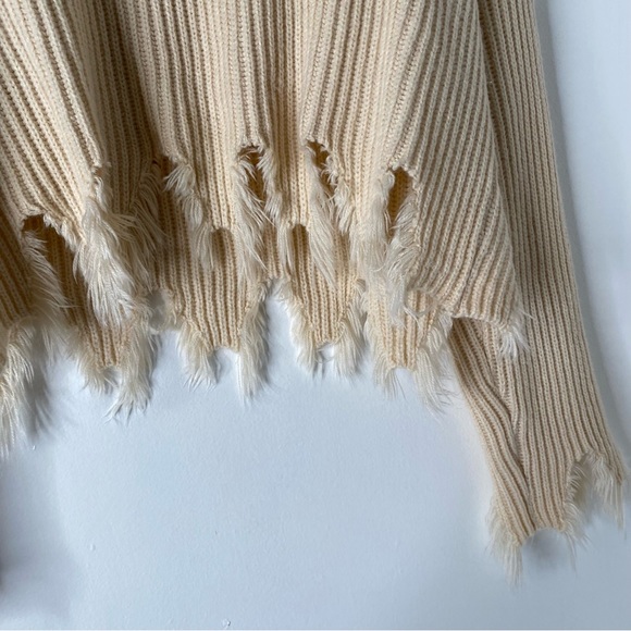 ROMWE Cream Knit Oversized Destroyed Sweater - Picture 6 of 7